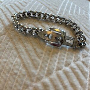 Belt Buckle Style Chunky Silver Chain Bracelet